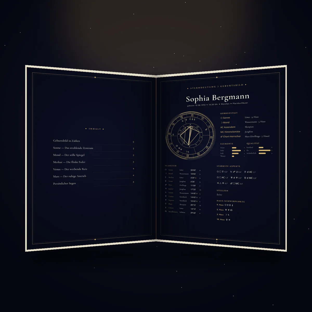 Aufgeschlagenes Geburtshoroskop-Buch der AstroArena